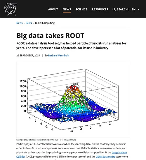 Screenshot of a story on the CERN website