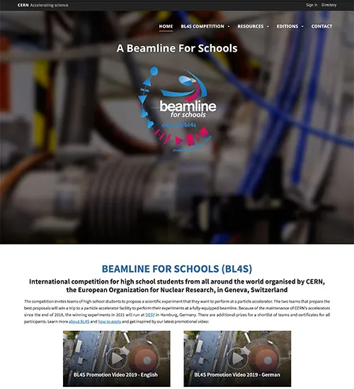 Homepage of the CERN high-school competition "Beamline for Schools"